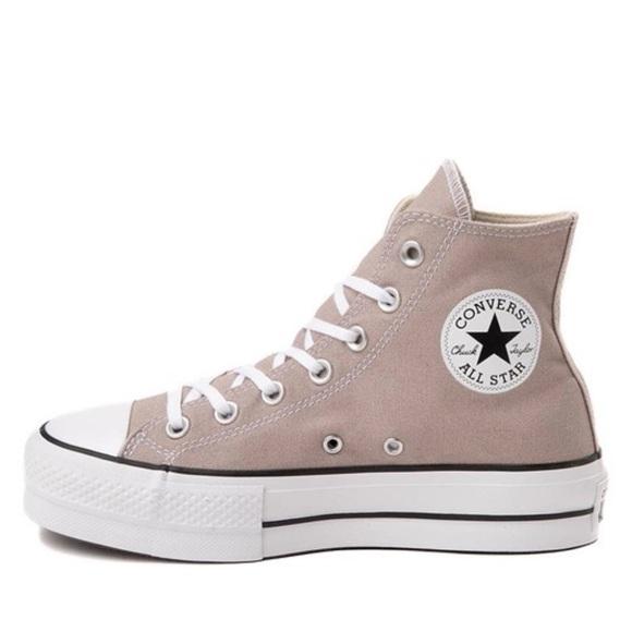 Converse Cream High-Top Sneakers with Rubber Toe Cap and Thick Sole - Picture 6 of 6